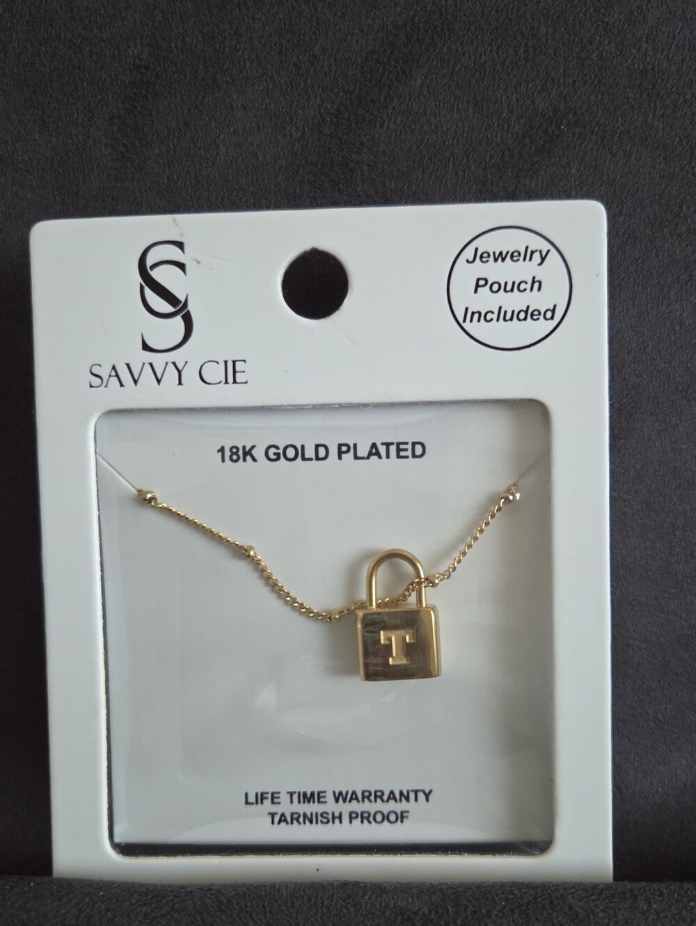 Savvy Cie Gold Padlock Initial 'T' Necklace